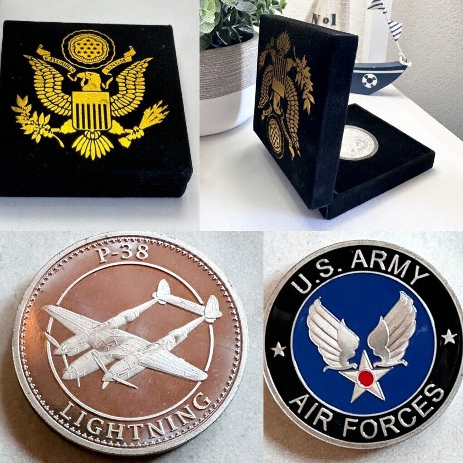 U S ARMY AIR FORCES P-38 LIGHTNING Challenge Coin With Special Velvet Case