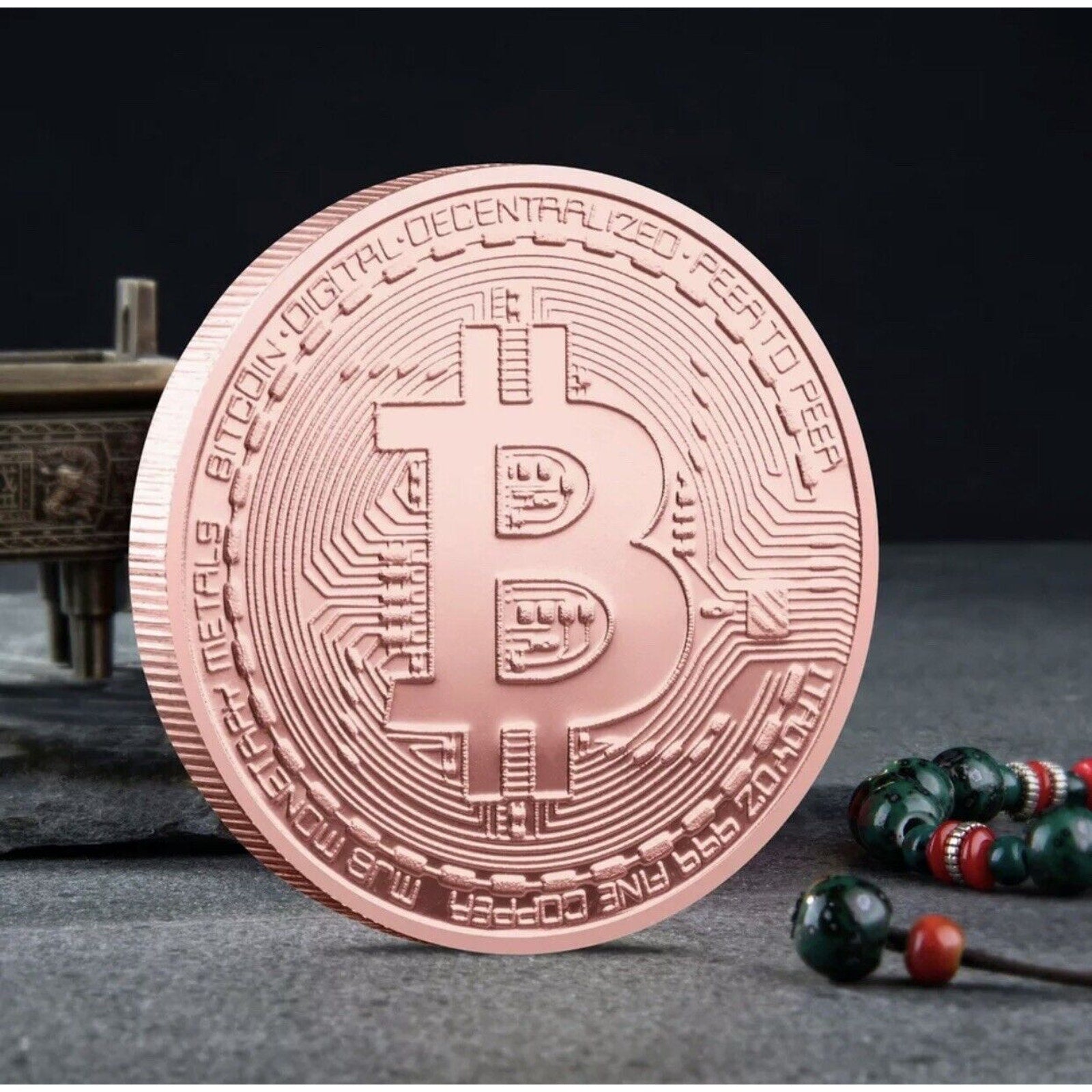 Copper Bitcoin Coin Bit Commemorative Blockchain BTC Collectors Gold Plated New