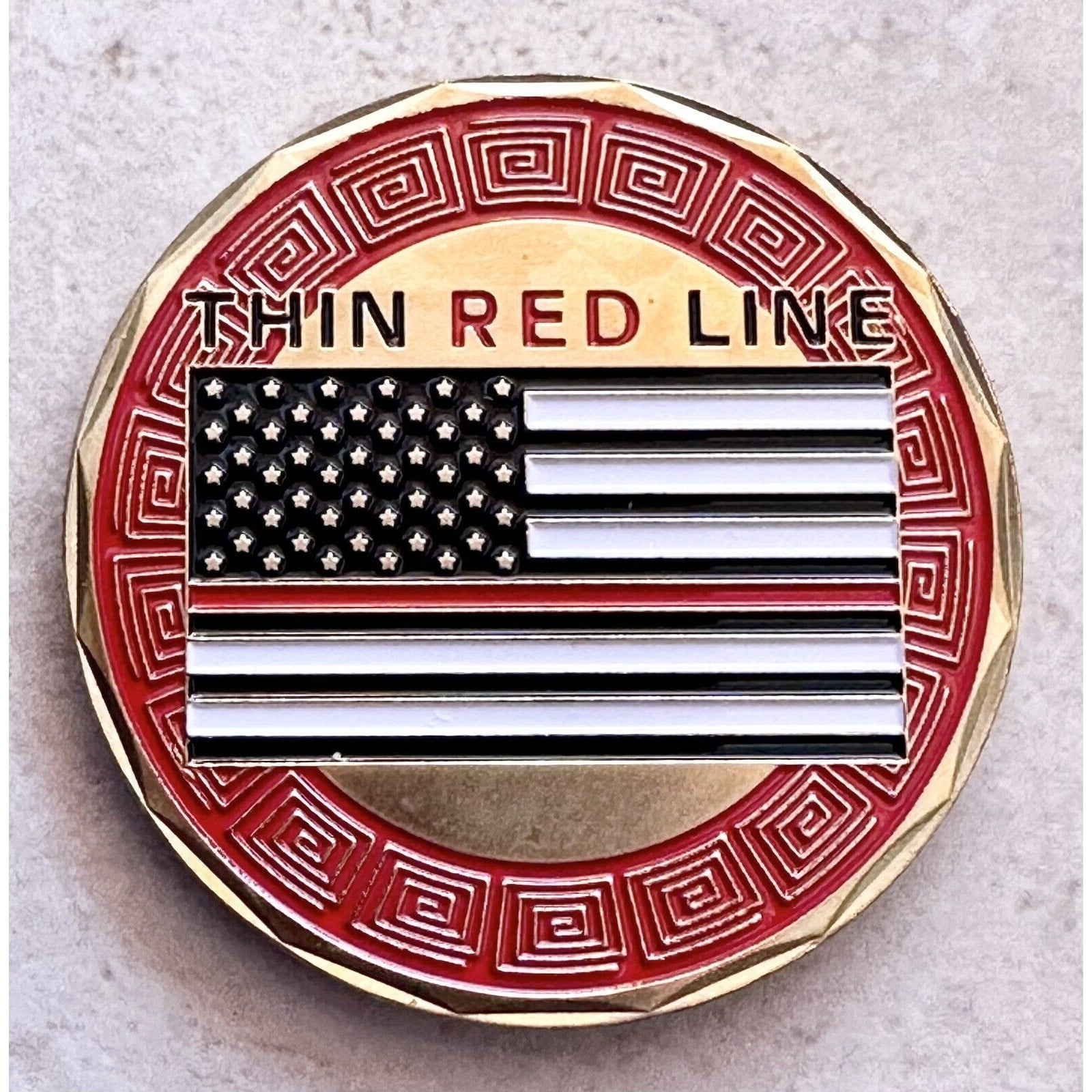 US Fire Rescue Thin Red Line Flag Challenge Collectible Coin Fireman Gift w/Case