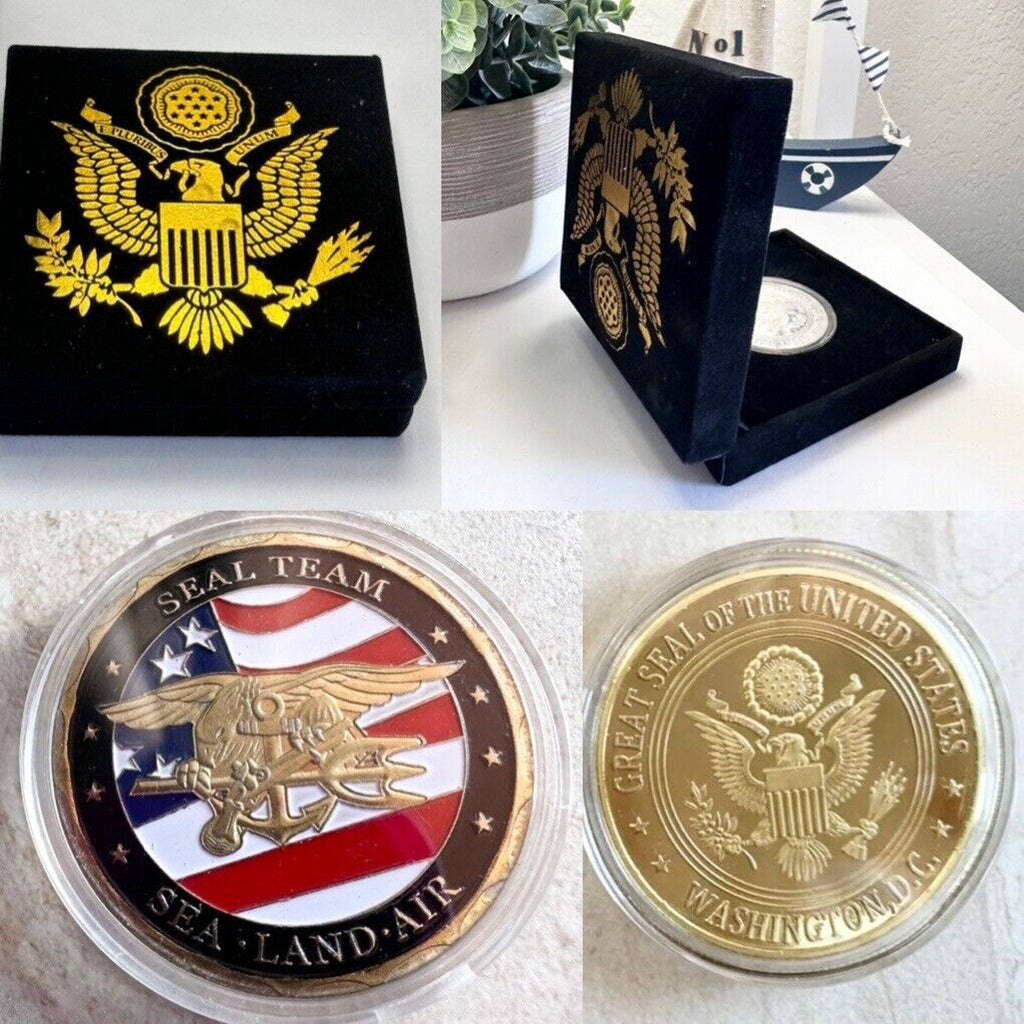 US Navy Seal Team Sea Land Air Military Challenge Coin W/ Beautyful Velvet Case