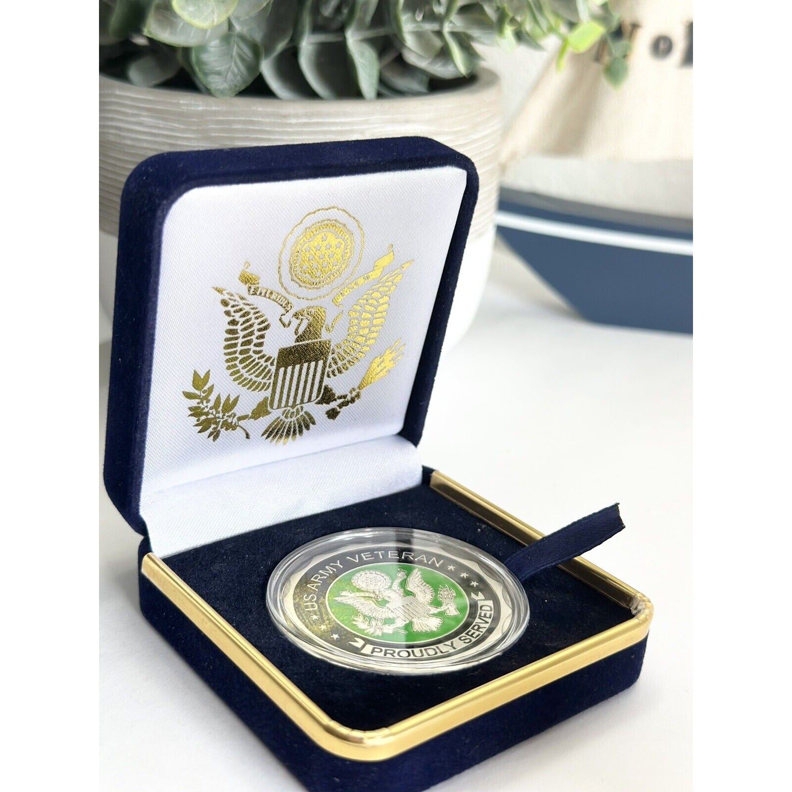 U.S. Army Veteran Challenge Coin With Gift Velvet Case