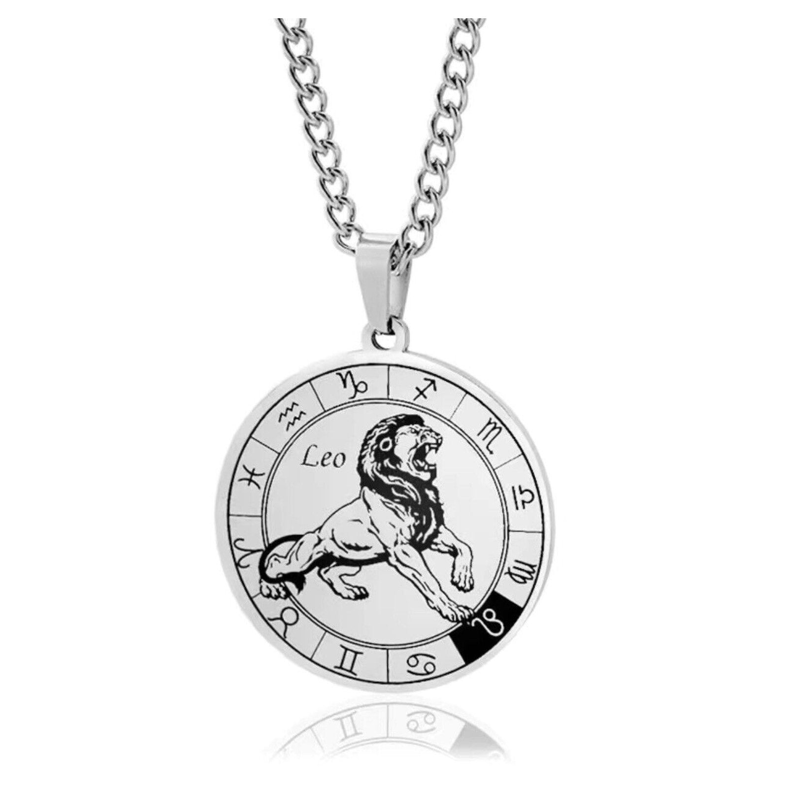 Men's Vintage Stainless Steel 12 Constellation Zodiac Compass Pendant Necklace