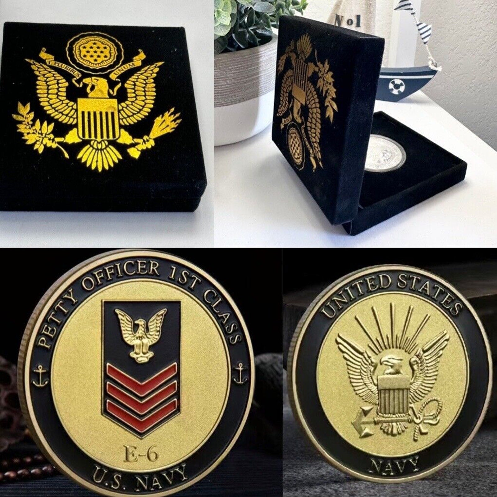 U.S. NAVY COIN: E6 PETTY OFFICER FIRST CLASS With Special Velvet Case new