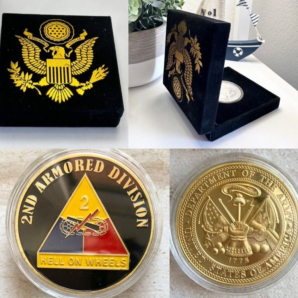 US ARMY 2nd ARMORED DIVISION Hell On Wheels Challenge Coin w Special velvet case