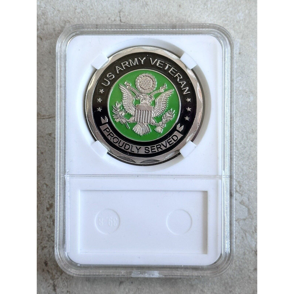 PROUD TO BE ARMY VETERAN Challenge Coin With Case POW - MIA