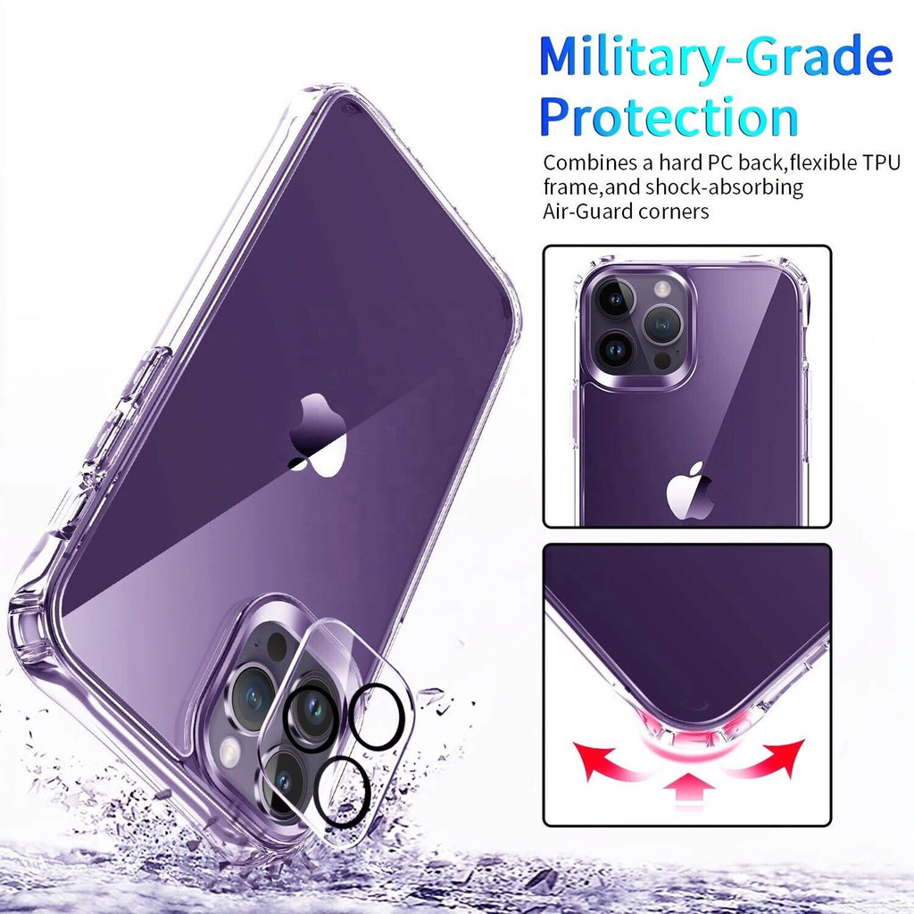 7in1 Sturdy Clear Case Kit w 2 Tempered Glass /2 Lens Protectors 2 clean + Box