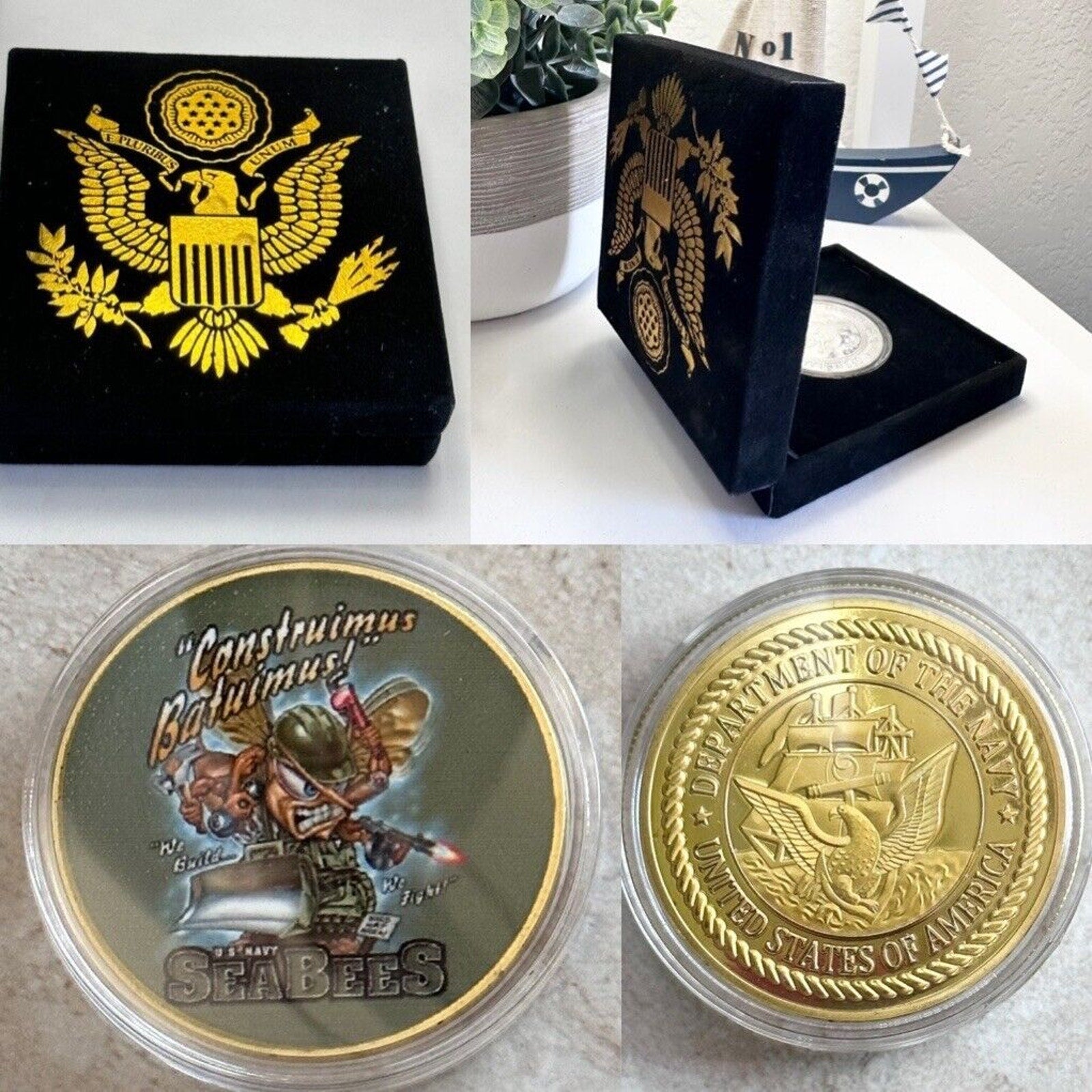 US Navy Seabees Challenge Coin "Constuimus Batuimimus" We Build-We Fight w/ case