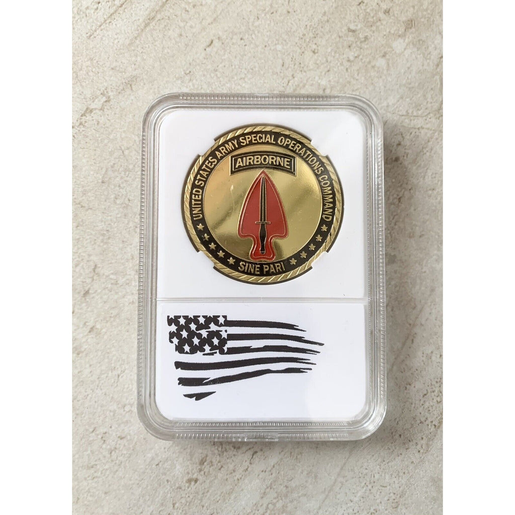 Army Special Operations Command Challenge Coin Sine Pari With Case - Fast Ship