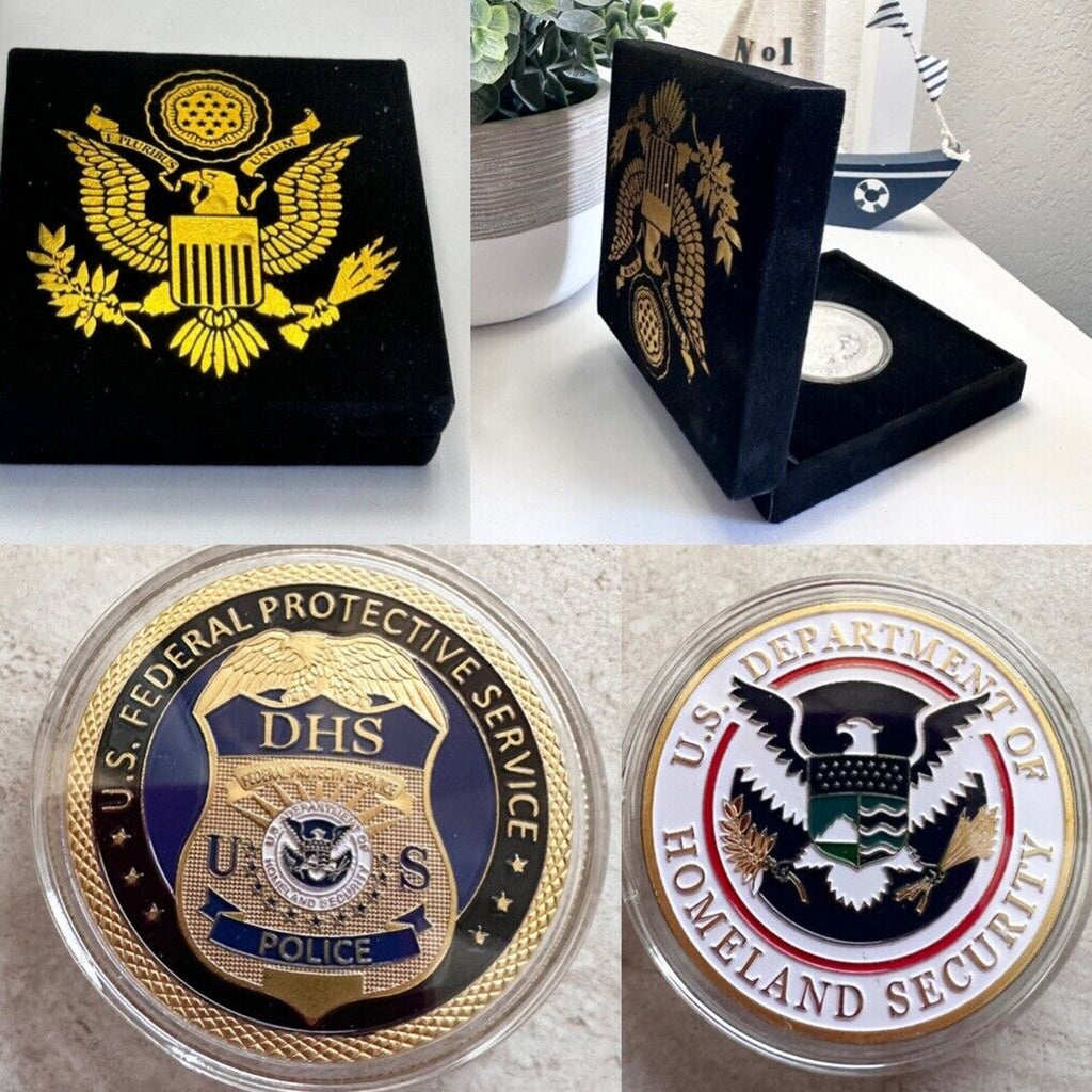 U S Federal Protective Service Police Challenge Coin with velvet case.