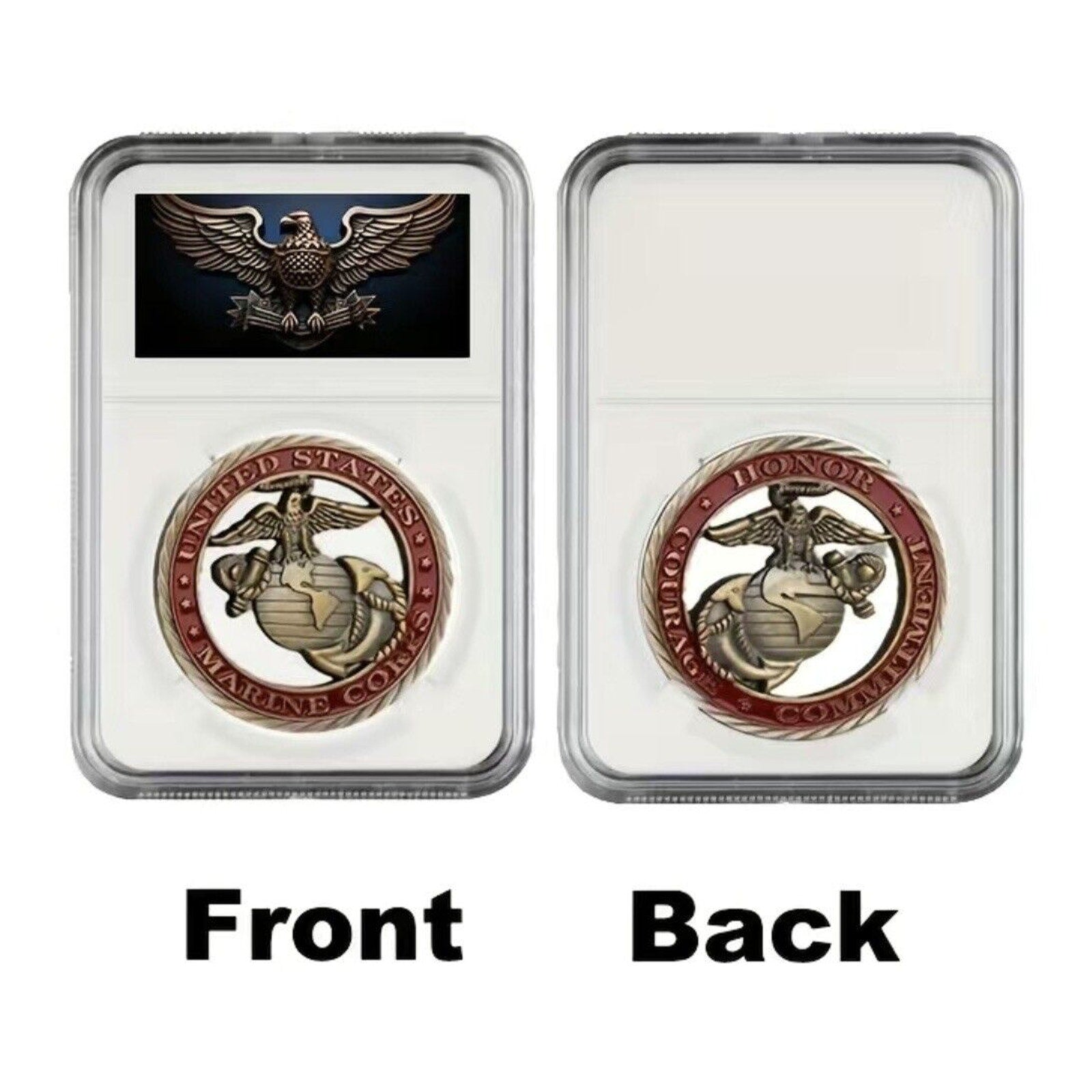 Marine Corps Honor Courage Commitment Coin - USMC EGA Cutout Challenge Coin