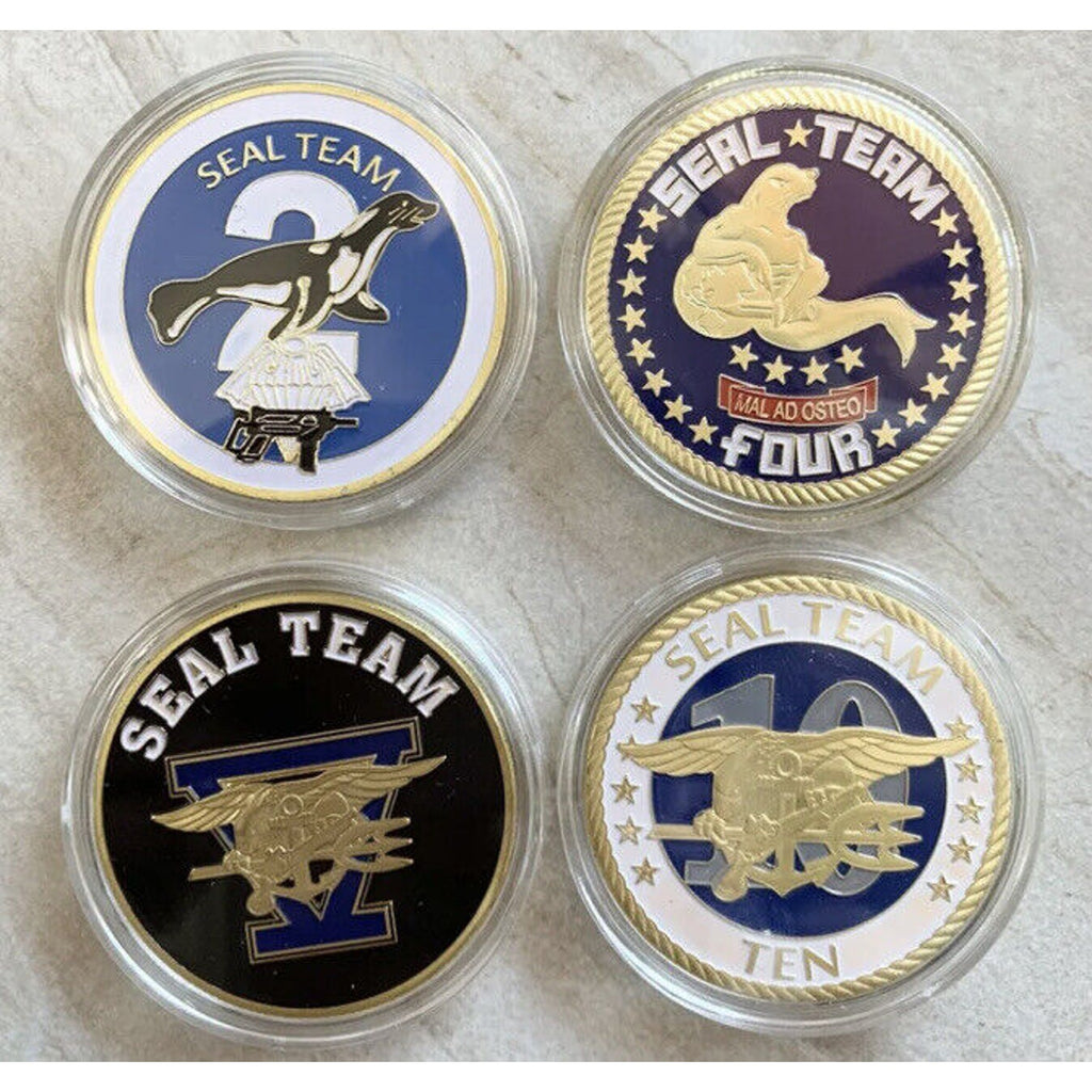 Lot Of 4 CHALLENGE COIN-Seal Team FOUR, TWO, FIVE, TEN US NAVY NAVAL