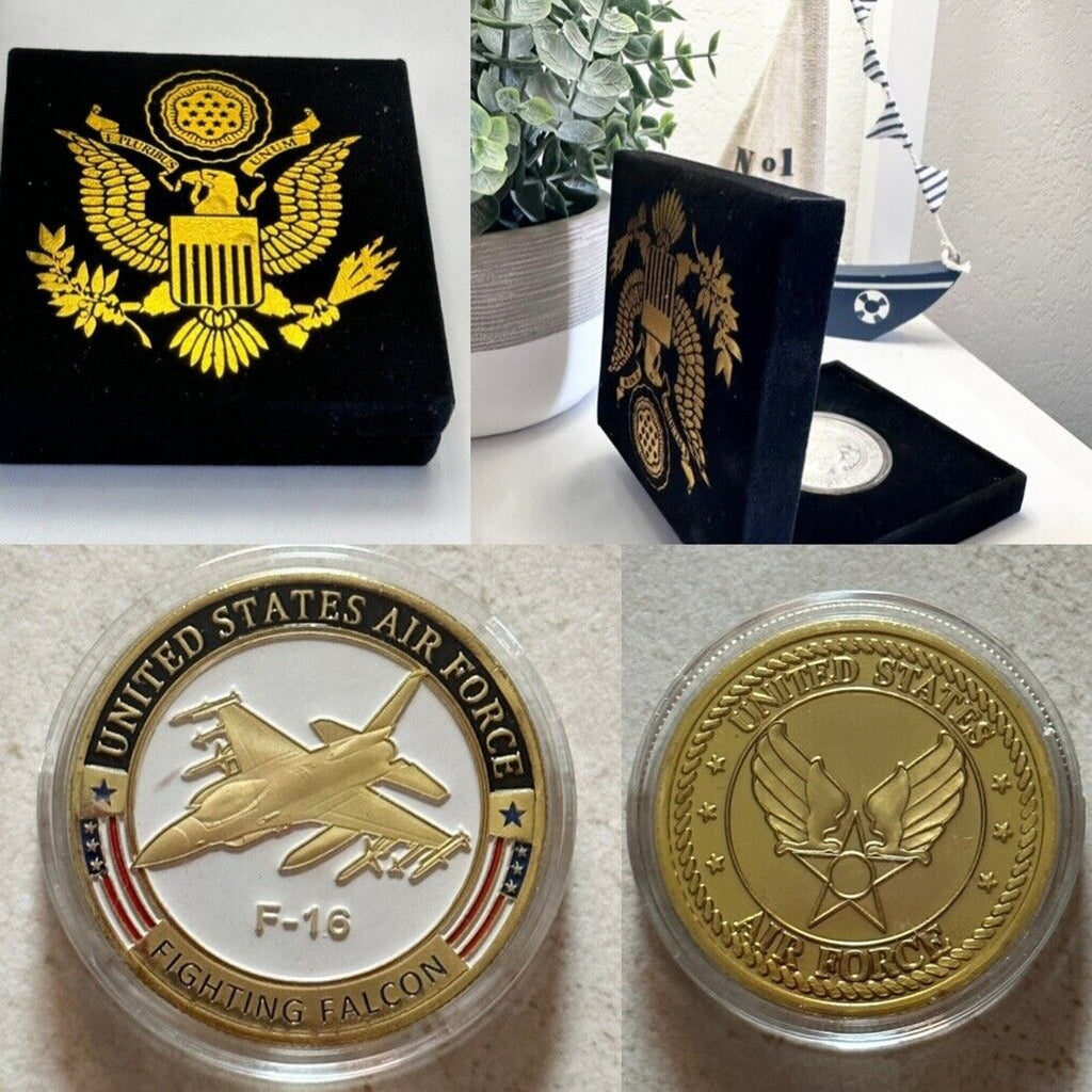 U S AIR FORCE F-16 FIGHTING FALCON Challenge Coin with special velvet case
