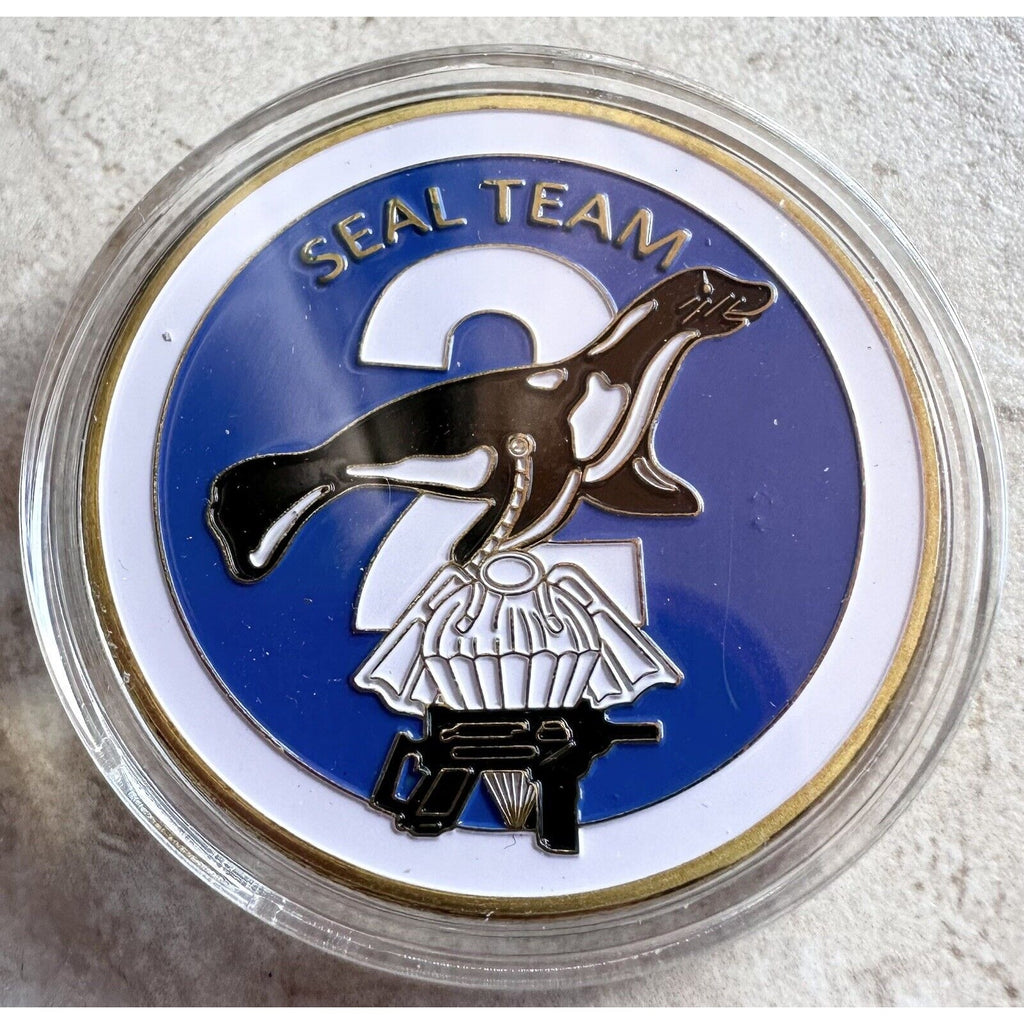 US Navy SEAL Team Two Naval Special Warfare Command Challenge Coin w velvet case