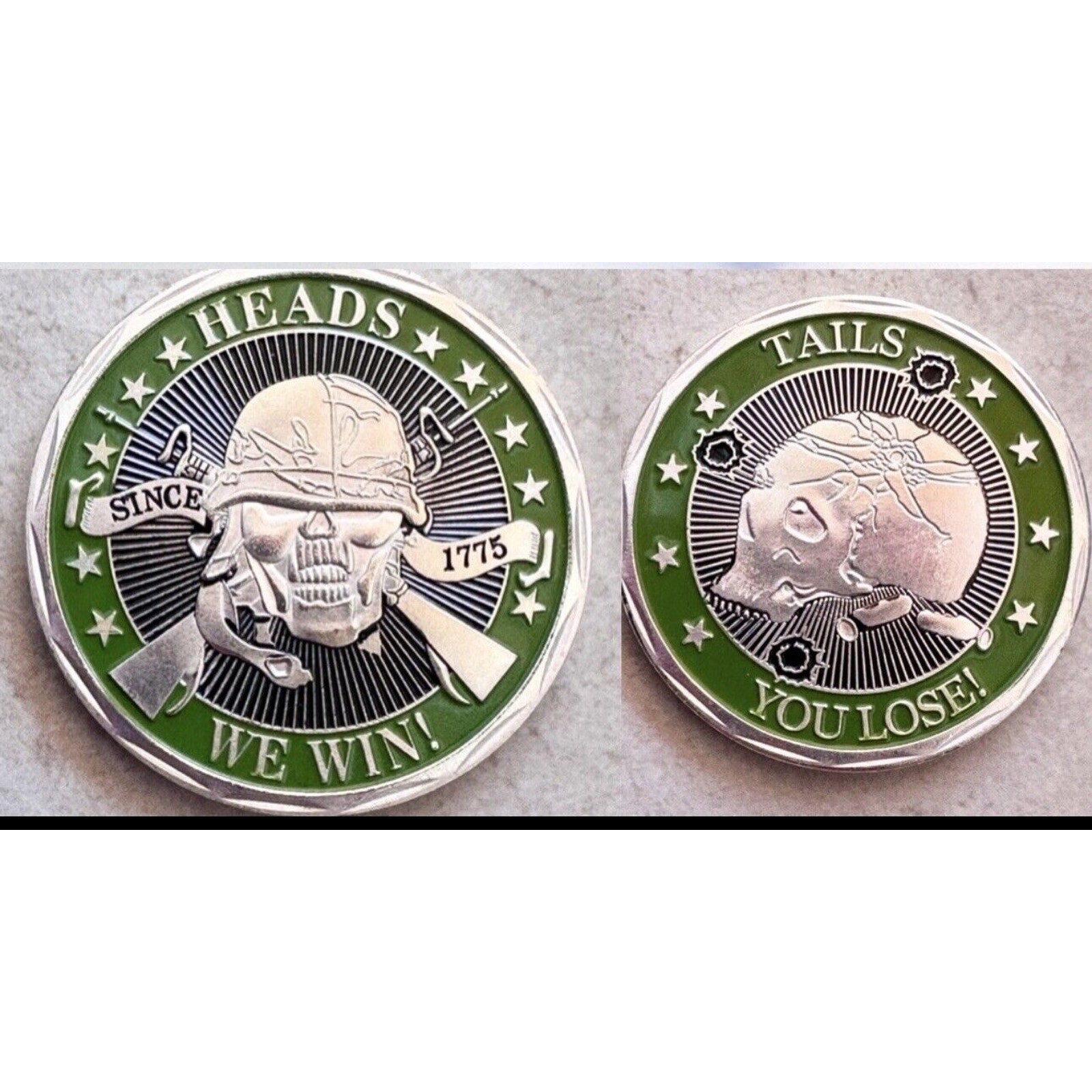 * HEADS WE WIN TAILS YOU LOSE SNIPER ARMY NAVY AIR FORCE CHALLENGE COIN