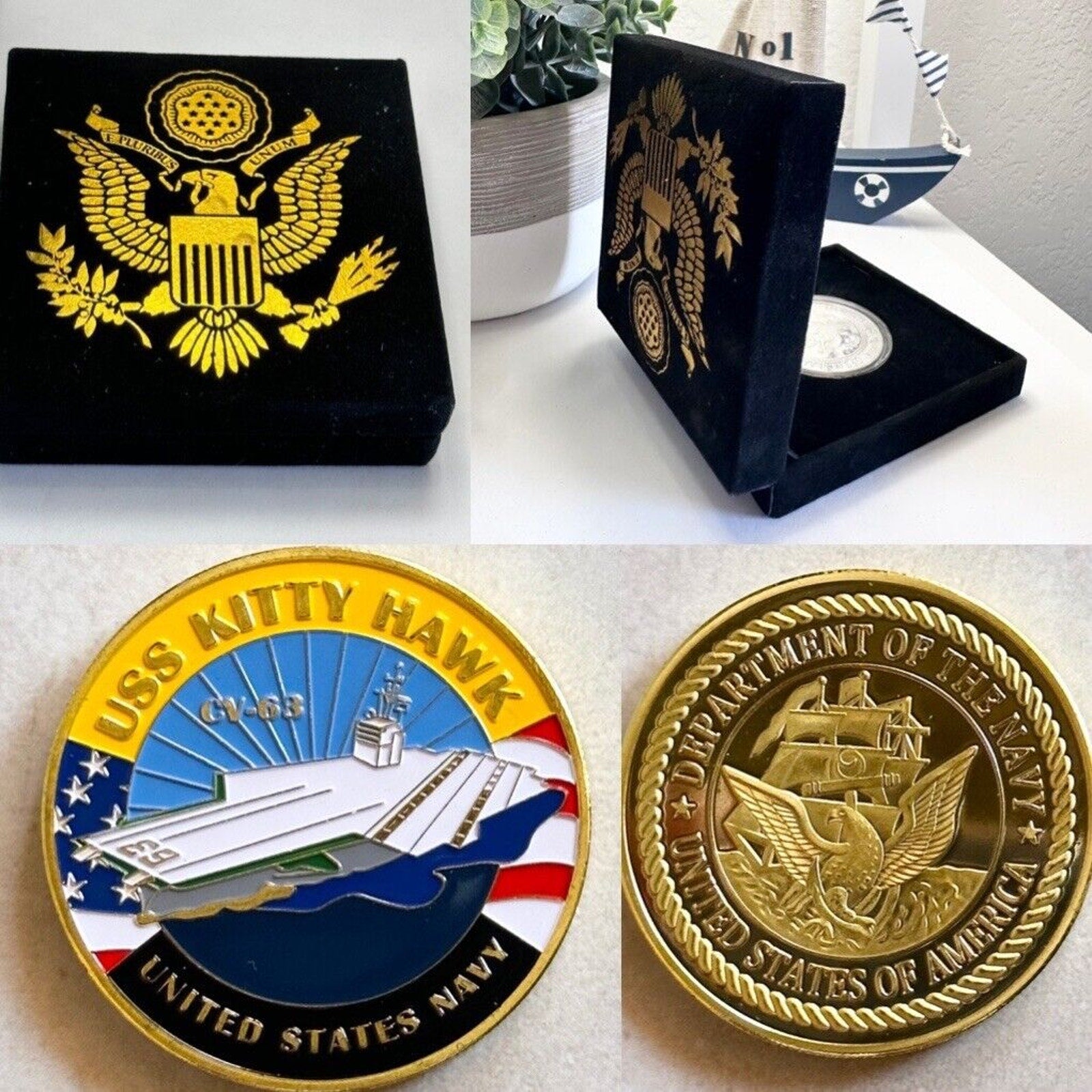 US NAVY - USS KITTY HAWK - CV-63 - Challenge Coin With Velvet Case