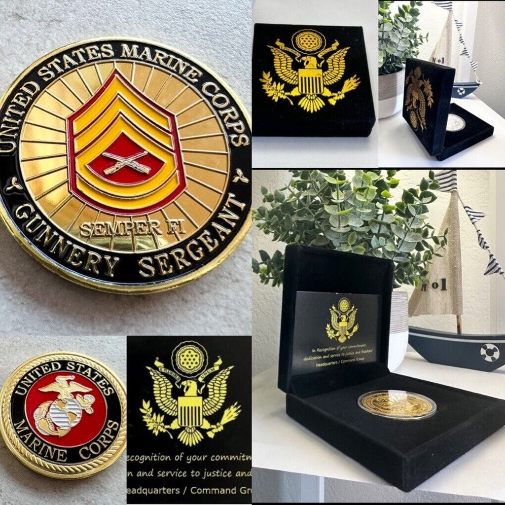 US MARINE CORPS " GUNNERY SERGEANT " Challenge Coin With Special Velvet Case