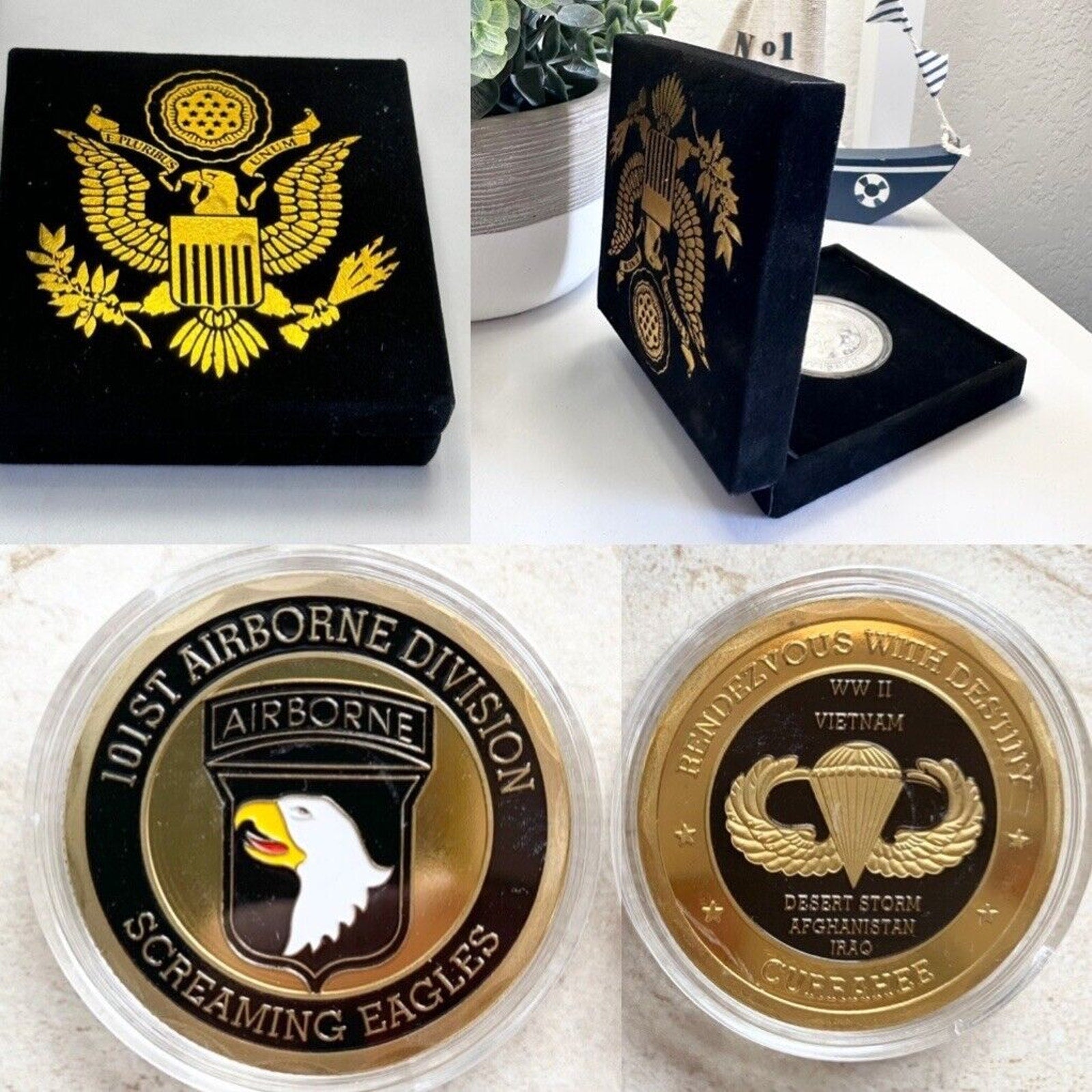 101st Airborne Division U.S. Army Screaming Eagles Challenge Coin w/ velvet case
