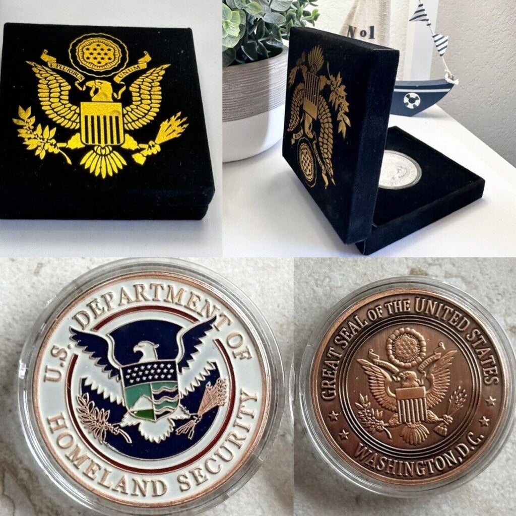 US DEPARTMENT OF HOME LAND SECURITY CHALLENGE COIN With Velvet Presentation Box