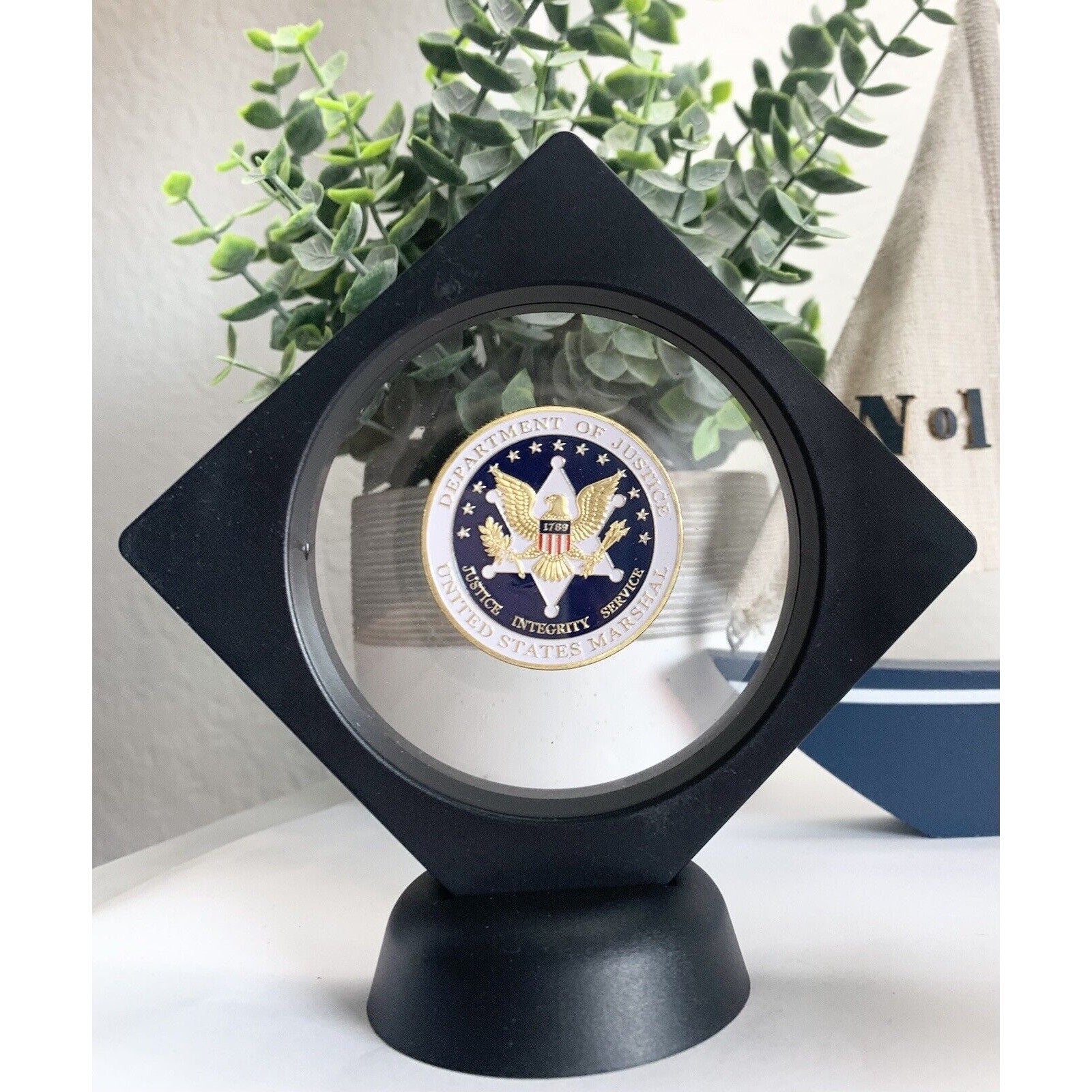 DOJ Department of Justice United States Marshal Agent Challenge Coin W/ Display