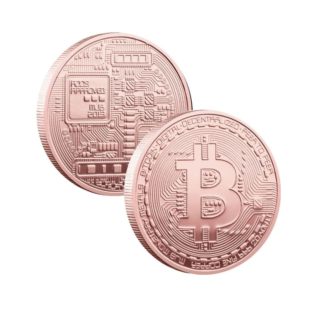 Copper Bitcoin Coin Bit Commemorative Blockchain BTC Collectors Gold Plated New