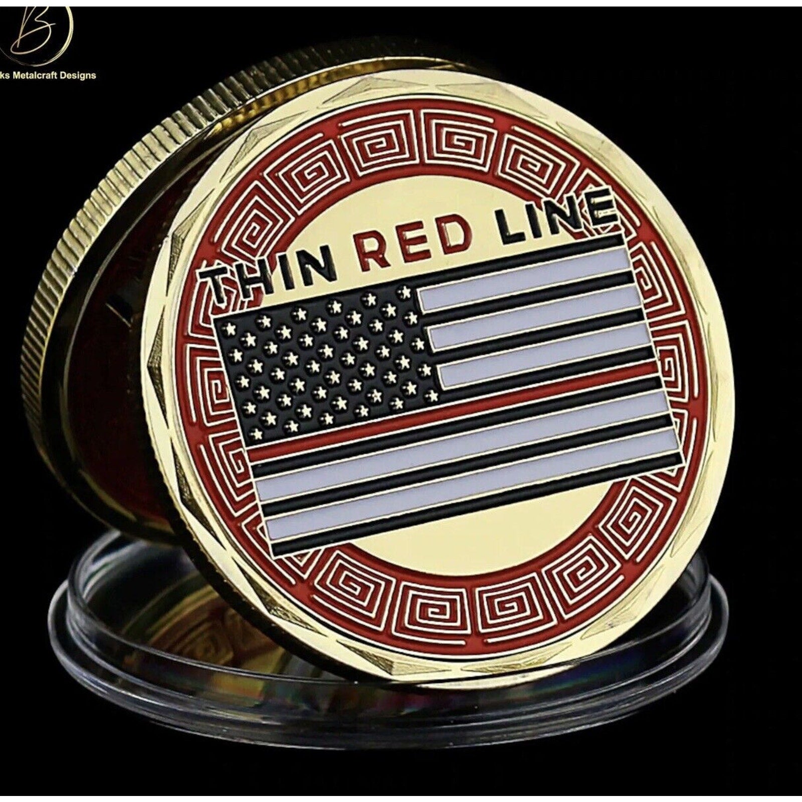 US Fire Rescue Thin Red Line Flag Challenge Collectible Coin Fireman Gift