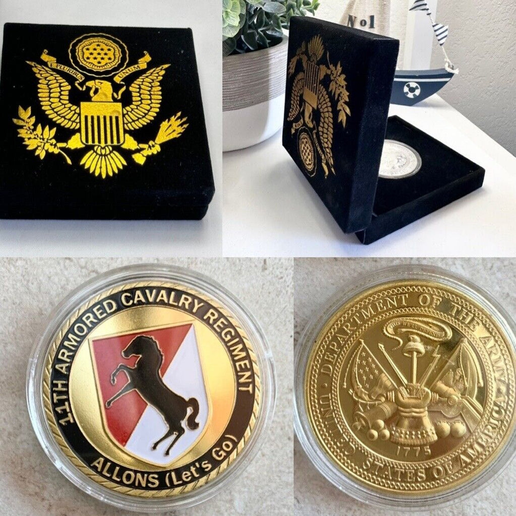 US ARMY 11th ARMORED CAVALRY BLACK HORSE REGIMENT Challenge Coin w/ velvel case