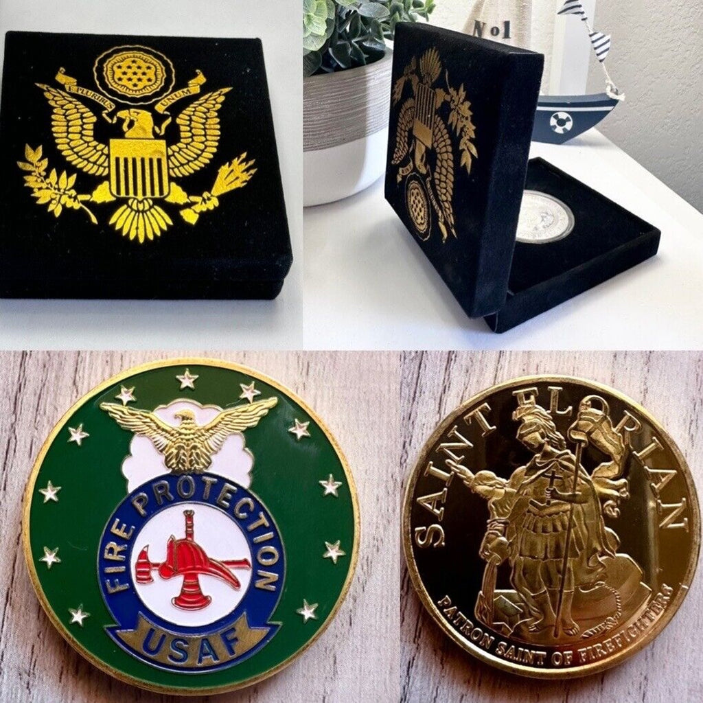 U S AIR FORCE Fire Protection Challenge Coin with special velvet case