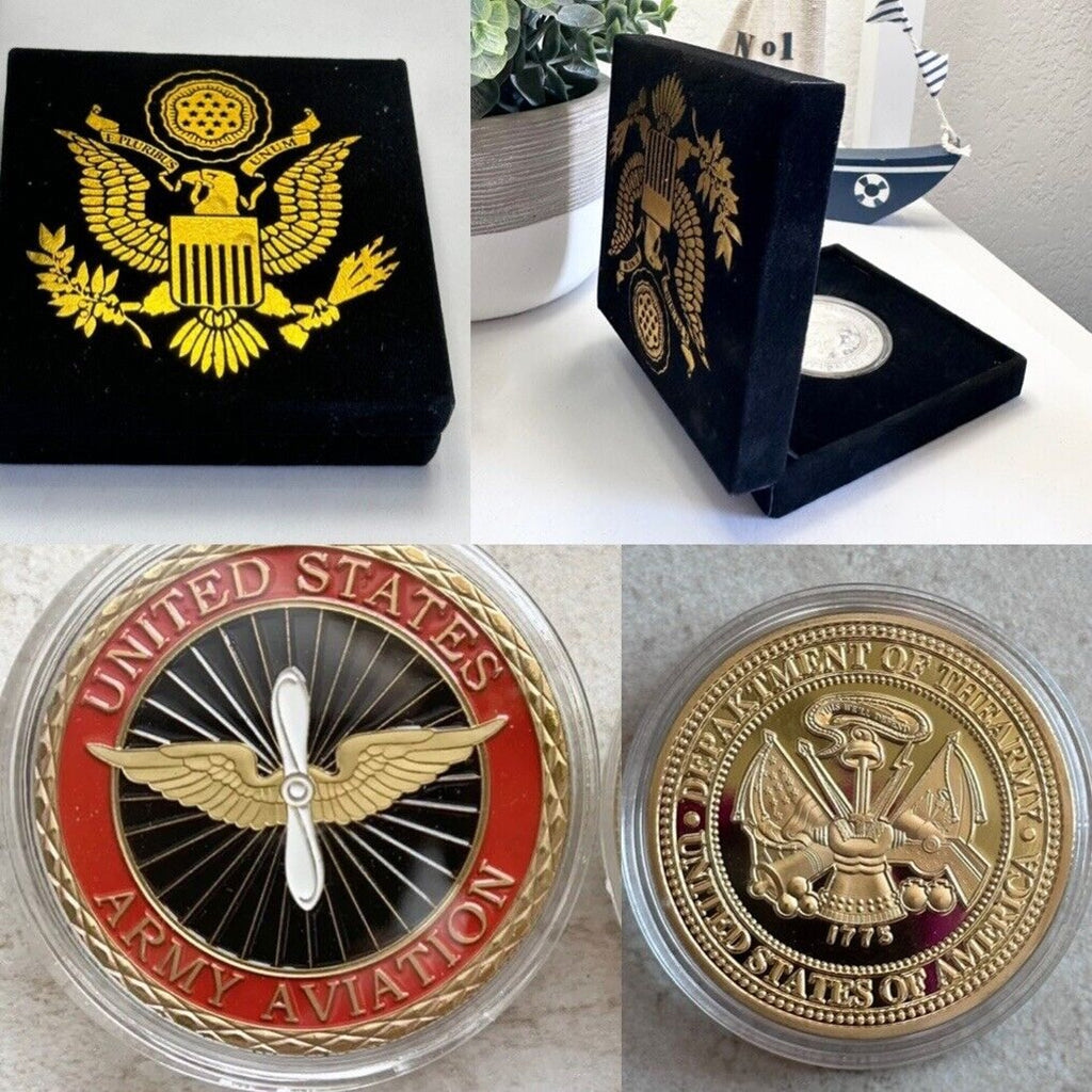 U S ARMY AVIATION Challenge Coin with Velvet Presentation Box.