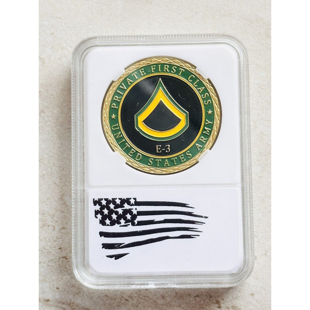 US ARMY PRIVATE FIRST CLASS E-3 Challenge Coin with Beautiful Case