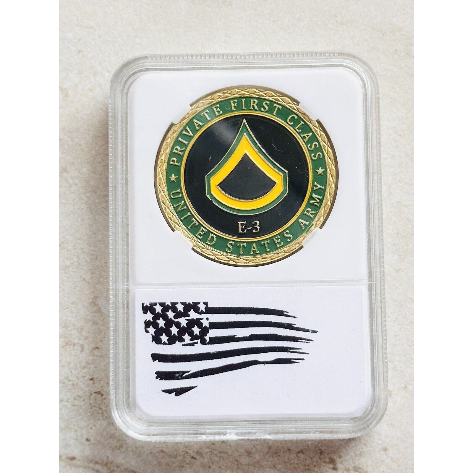 US ARMY PRIVATE FIRST CLASS E-3 Challenge Coin with Beautiful Case