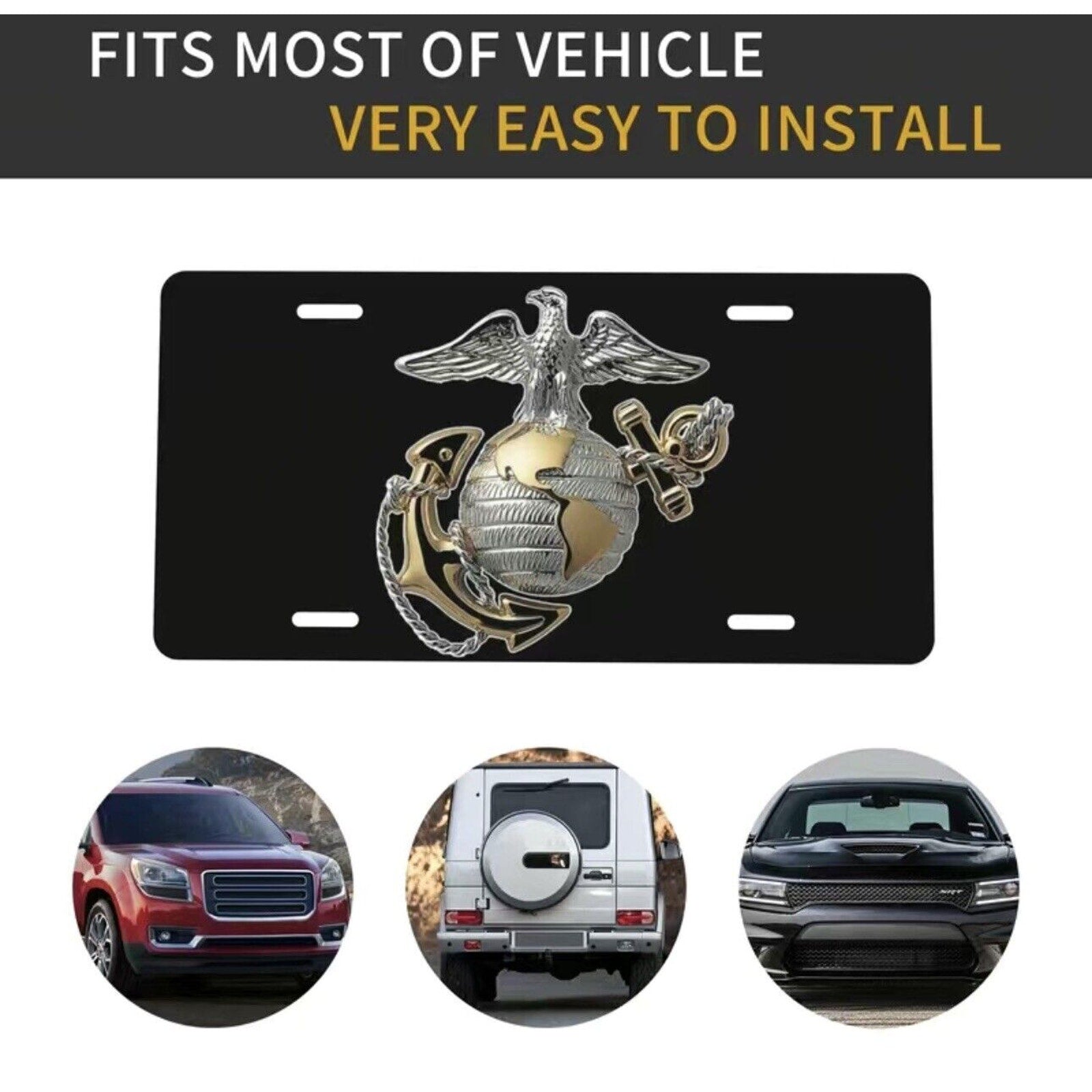 USMC License Plate Marines Marine Corps Emblem On Black