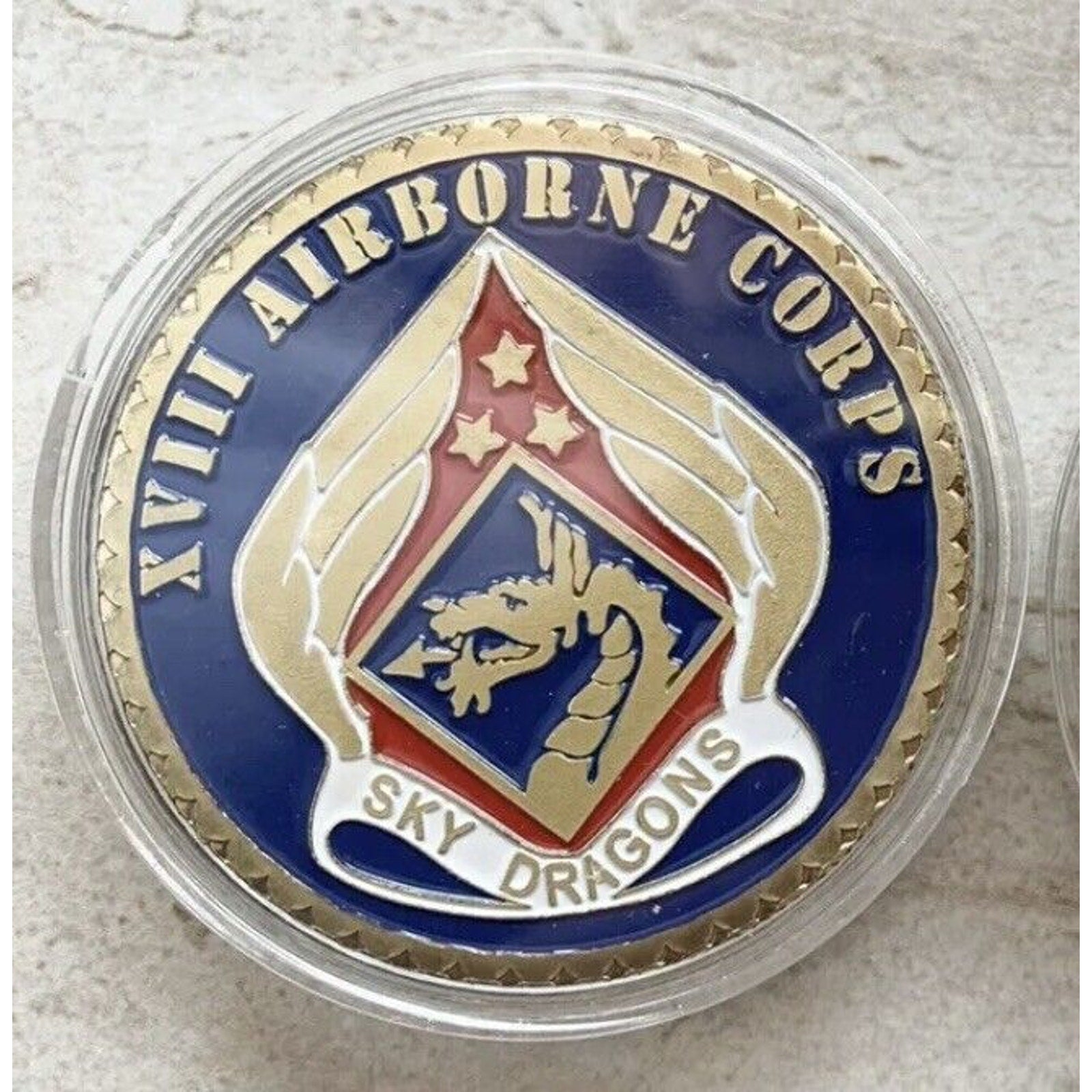 US ARMY XVIII AIRBORNE CORPS "Sky Dragons" Challenge Coin with Velvet Case