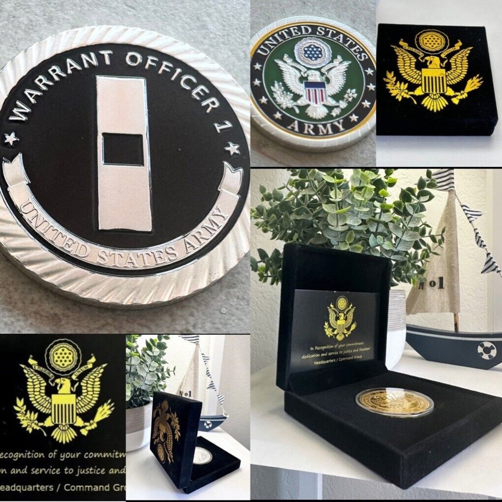 UNITED STATES ARMY WARRENT OFFICER 1 CHALLENGE COIN W Special Velvet Case