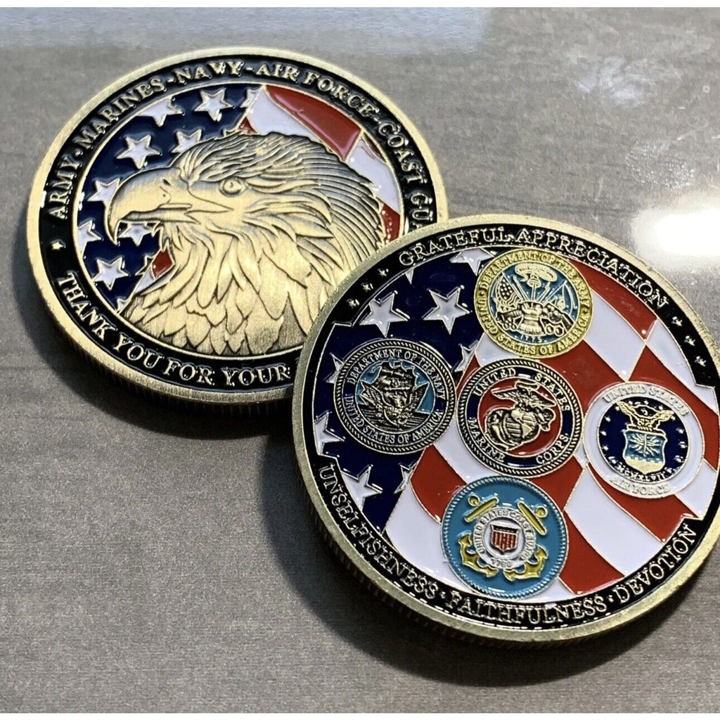 US Military Eagle Challenge Coin "THANK YOU" ARMY-NAVY- AIR FORCE COAST GUARD US