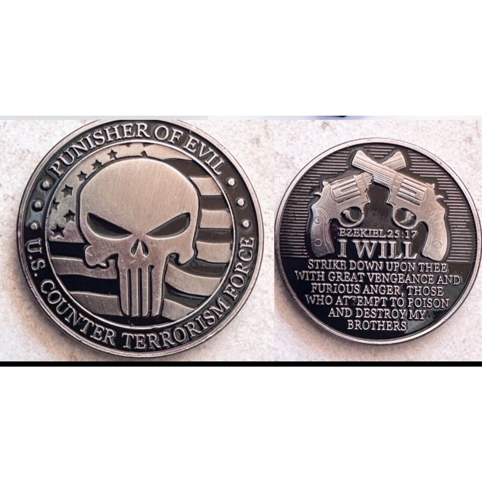 U.S Counter Terrorism Force Souvenir Silver Plated Coin Skull Punisher Of Evil