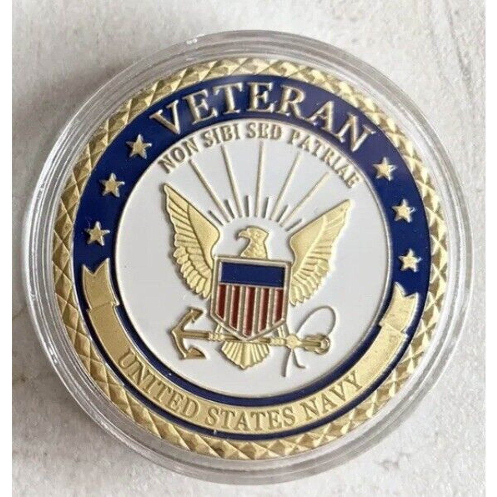 U.S. Navy Veteran Non Sibi Sed Patriae Challenge Coin With Beautiful Velvet Box