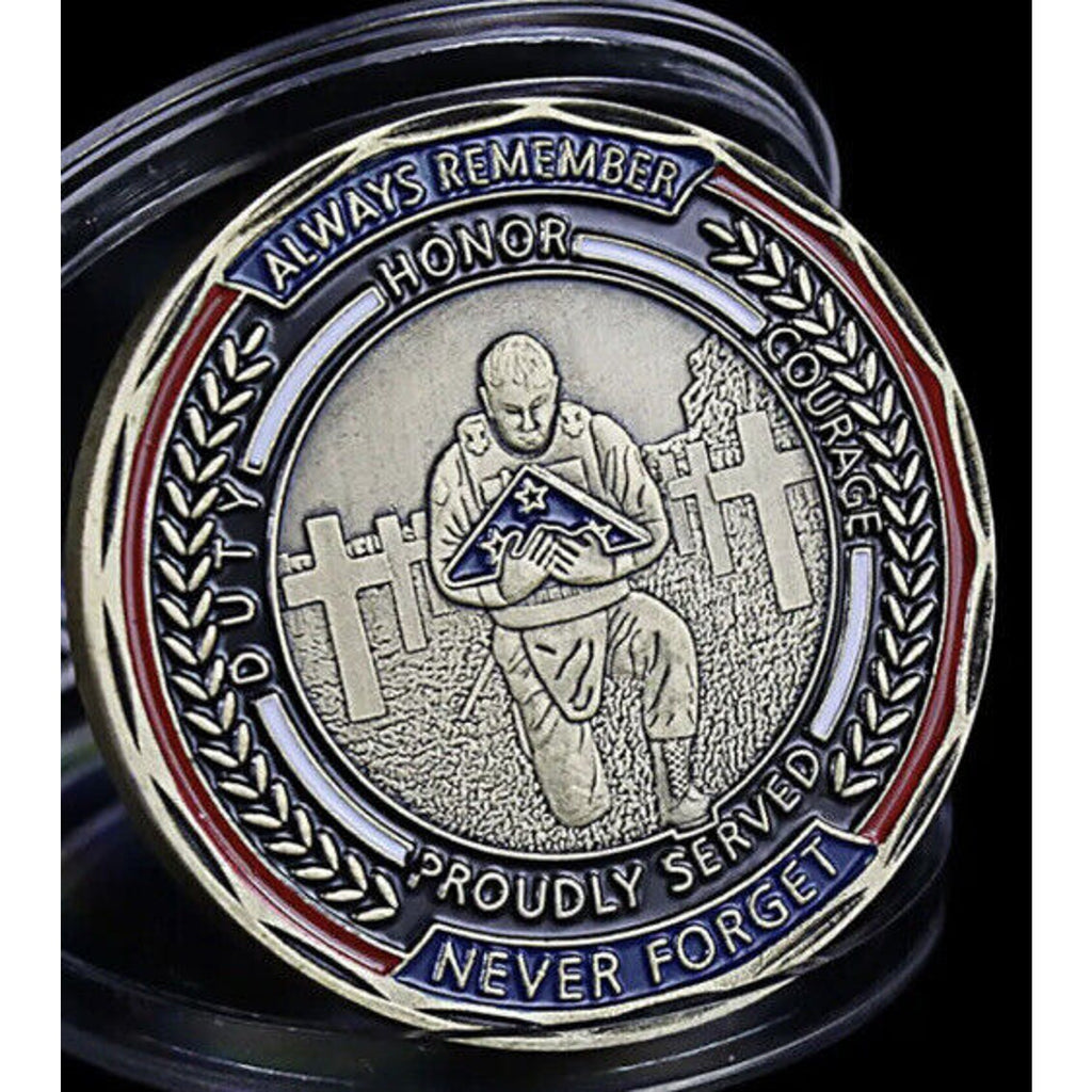 US Military Veteran Stand for the Flag Kneel for the Fallen Challenge Coin POW