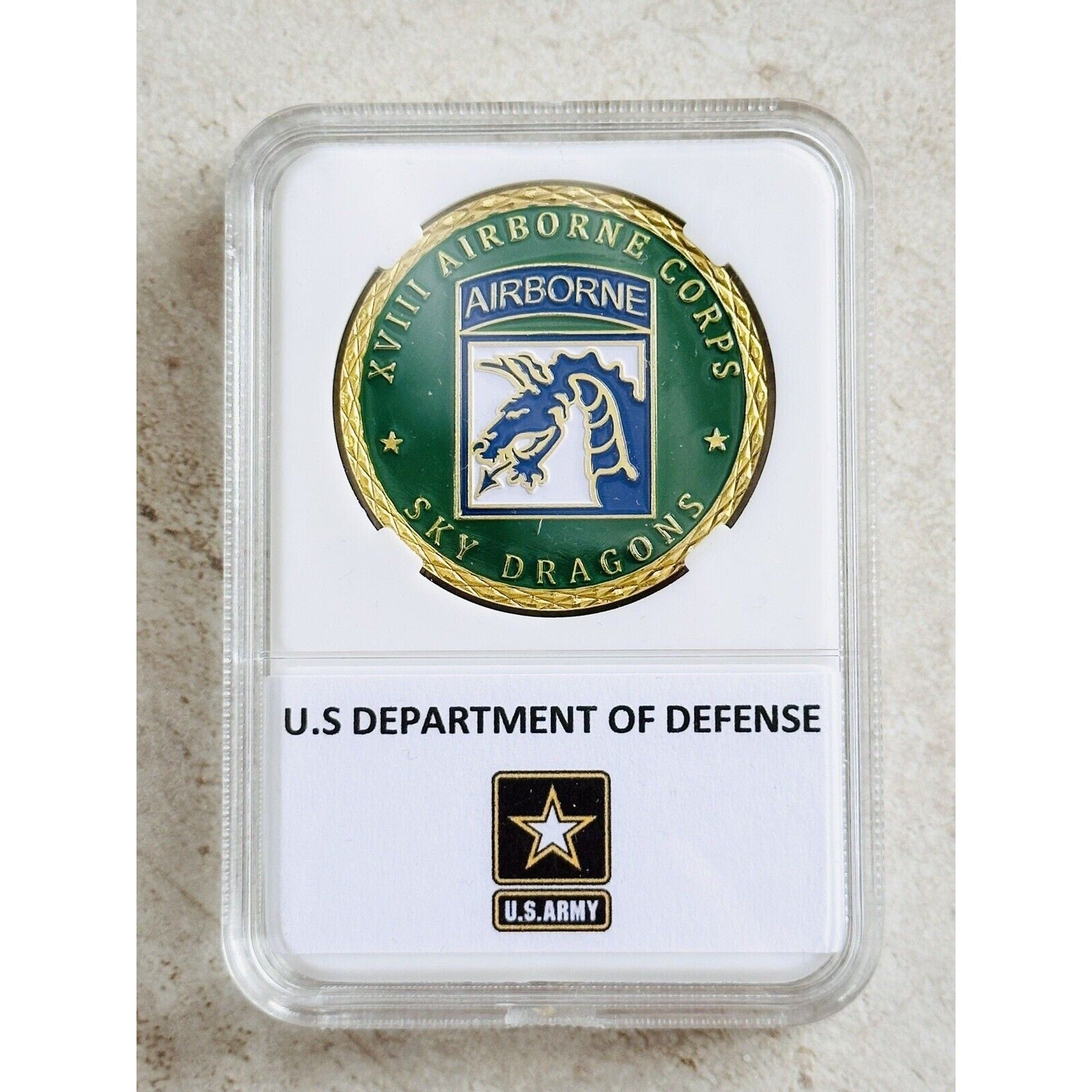 XVIII Airborne Corps Army Sky Dragons Challenge Coin IN CASE