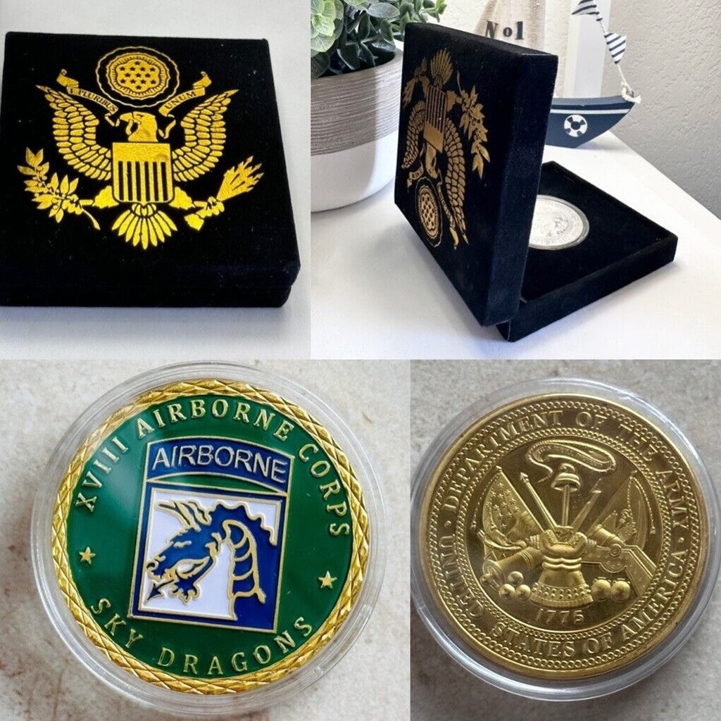 ARMY XVIII 18TH AIRBORNE CORPS SKY DRAGONS CHALLENGE COIN With velvet Case