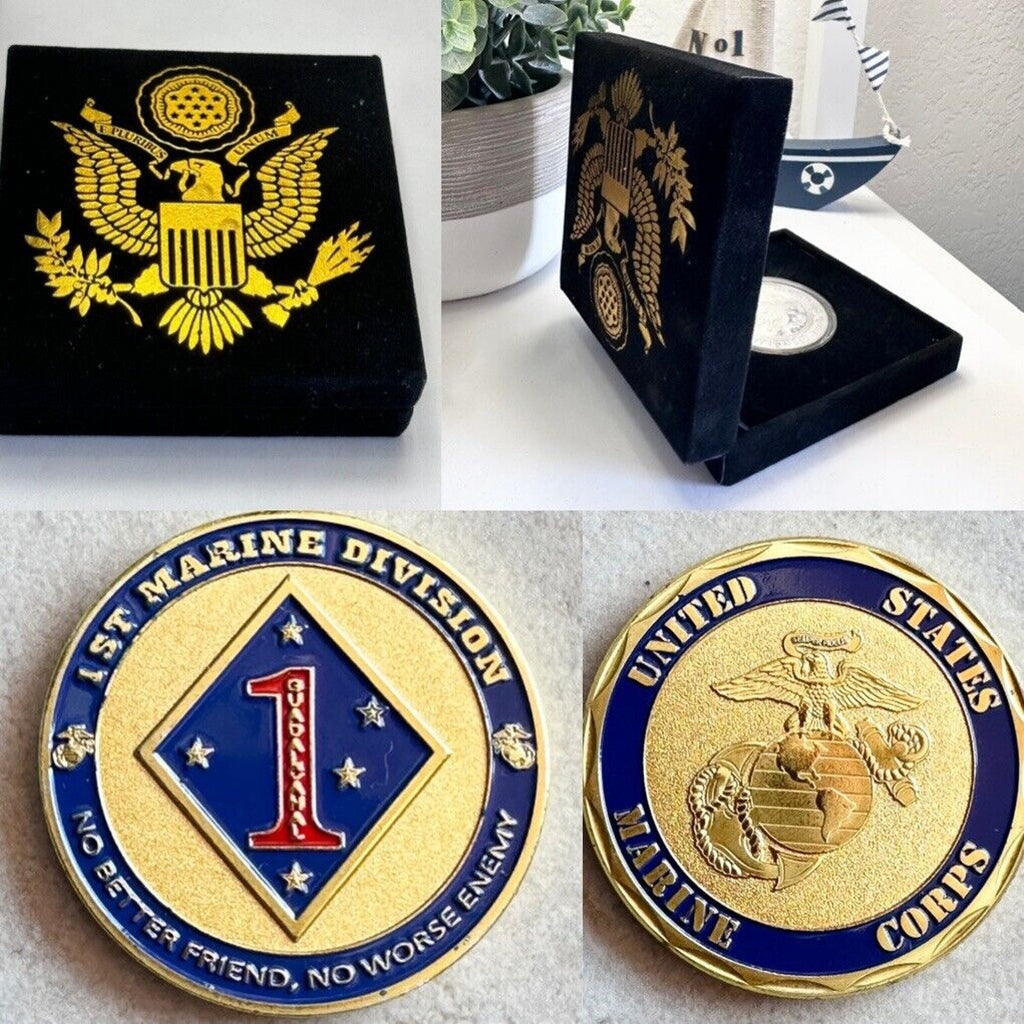US MARINE CORPS - 1st MARINE DIVISION Challenge Coin with velvet case