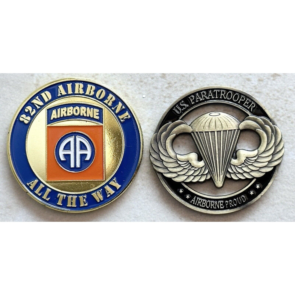 2 pcs US Paratrooper Always Earned Never Given and 82nd Airborne Challenge Coin.