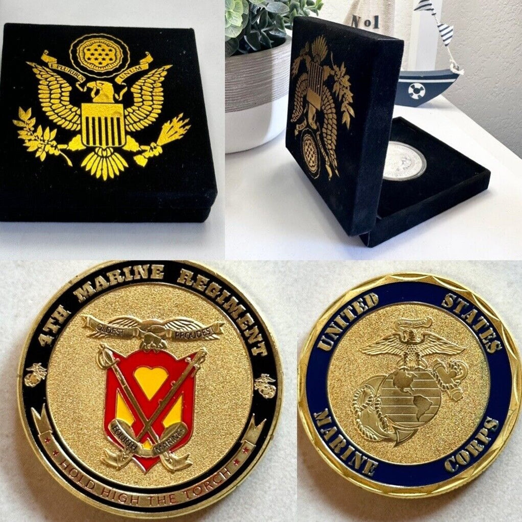 US MARINE CORPS - 4th MARINE REGIMENT ChallengeCoin With Special Velvet Case New
