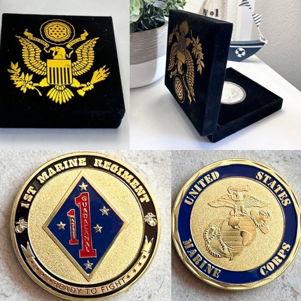 US MARINE CORPS - 1st MARINE REGIMENT Challenge Coin with velvet box