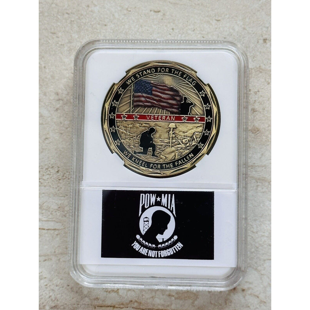 US Military Veteran Stand for the Flag Kneel for the Fallen Challenge Coin POW