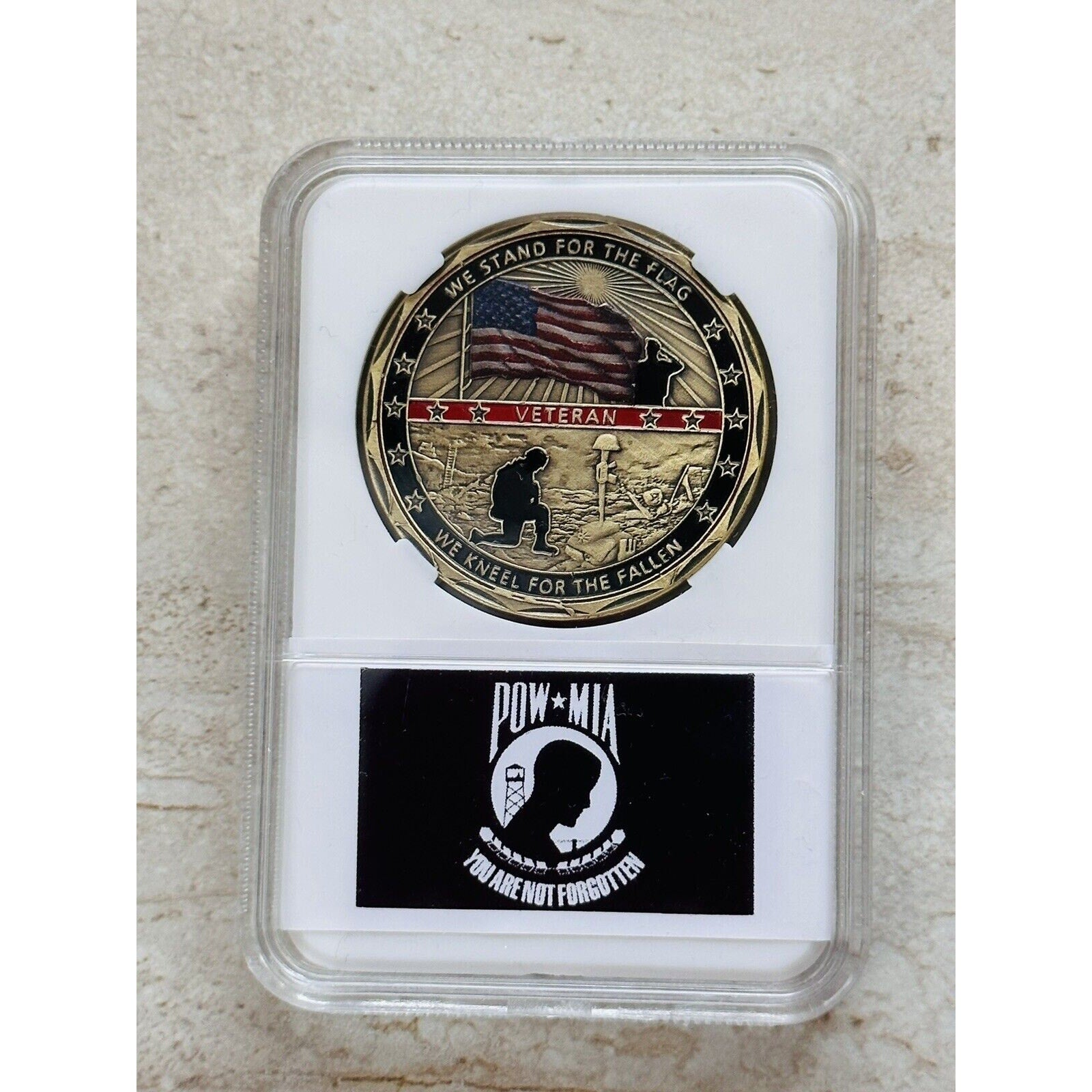 US Military Veteran Stand for the Flag Kneel for the Fallen Challenge Coin POW