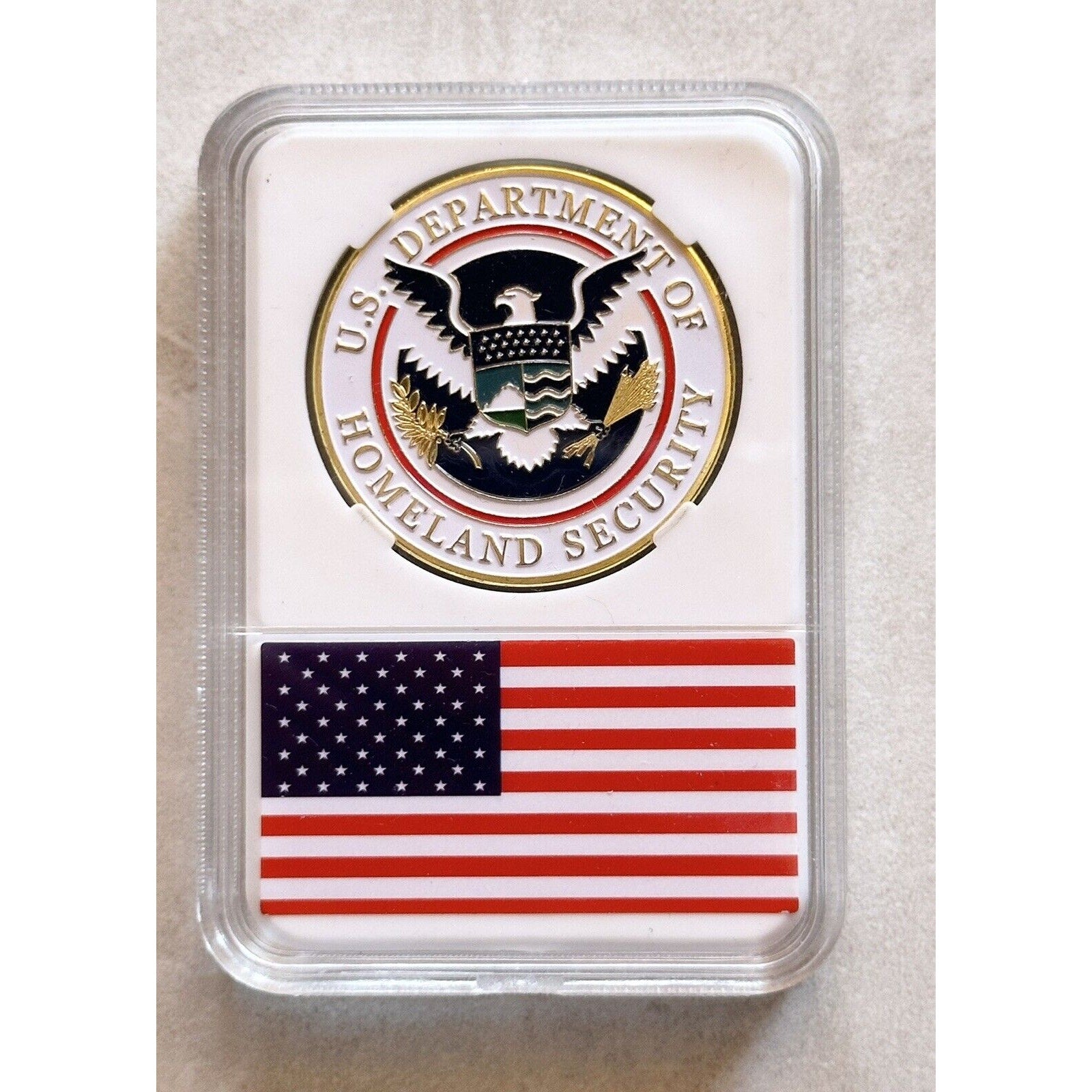US Department Of Home land Security Challenge Coin With American Flag Case