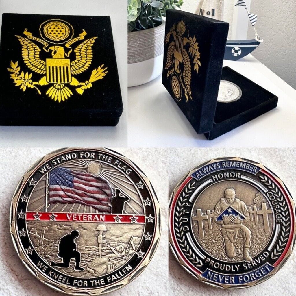 US Military Veteran Stand for the Flag Kneel for the Fallen Challenge Coin