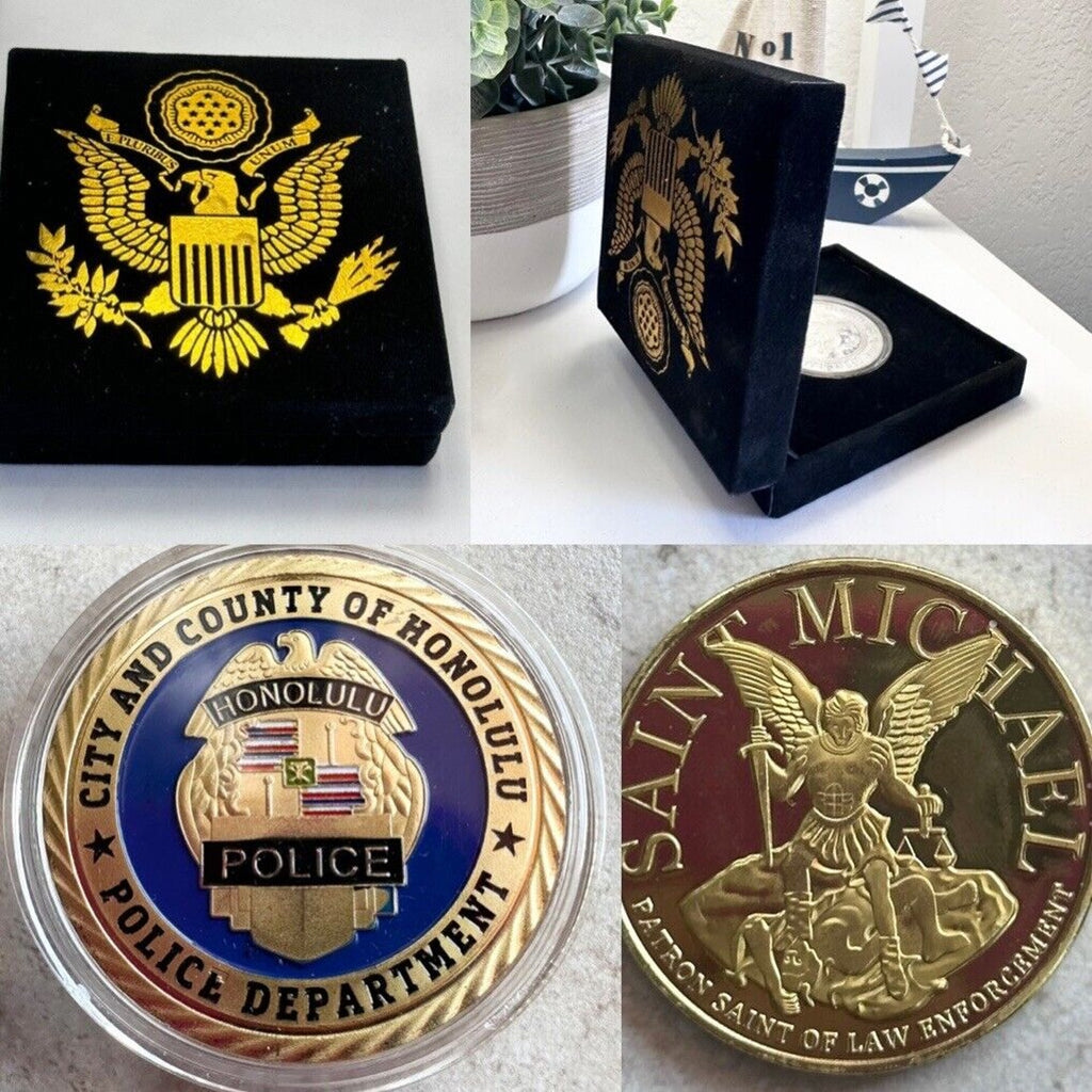 HONOLULU HAWAII POLICE DEPARTMENT St. Michael Challenge Coin with velvet Case