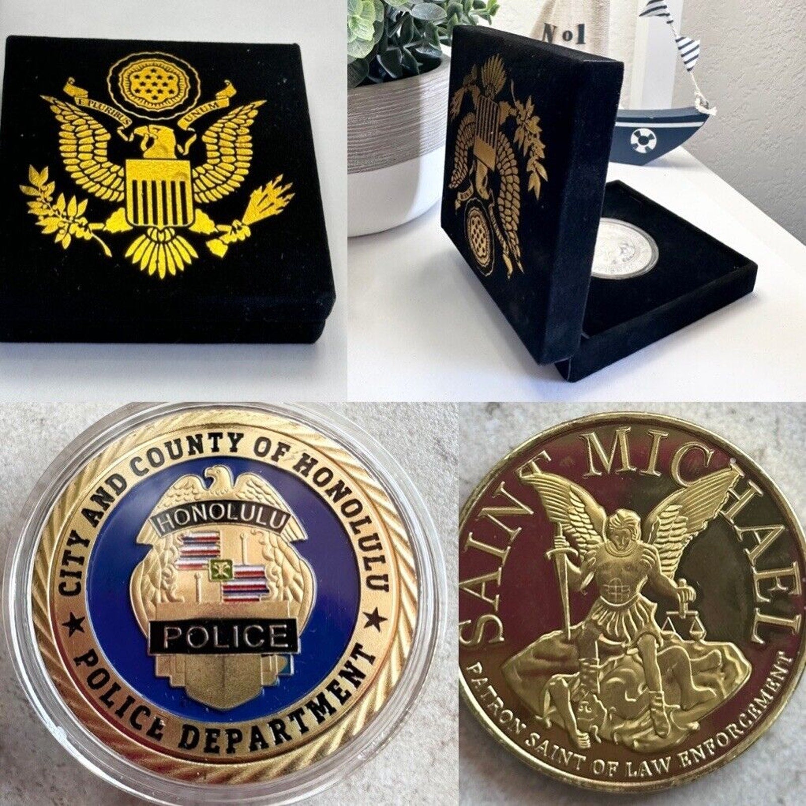 HONOLULU HAWAII POLICE DEPARTMENT St. Michael Challenge Coin with velvet Case