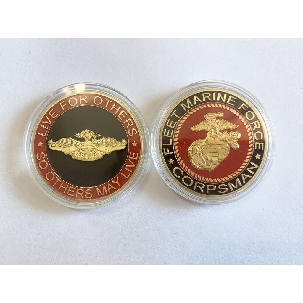 U.S. United States Marine Corps Fleet Marine Force FMF Corpsman Gold Plated Coin